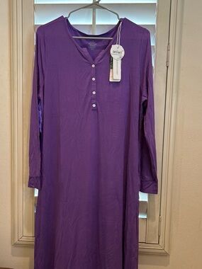 Purple Long Sleeve Henley Nightgown
